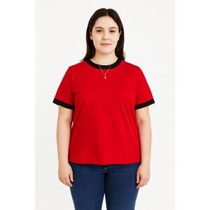 Gravers Studio Color Block Black and Red Short Sleeve Blouse - Size Large 14/16